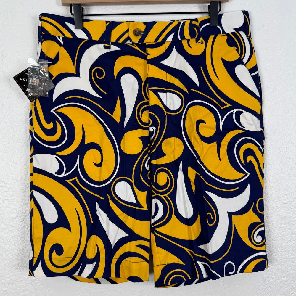 LoudMouth Men's Golf Shorts Blue Gold Splash NWT Size 34